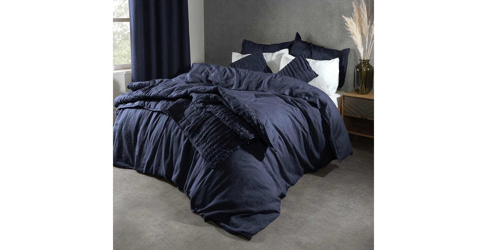 Navy linen throw online