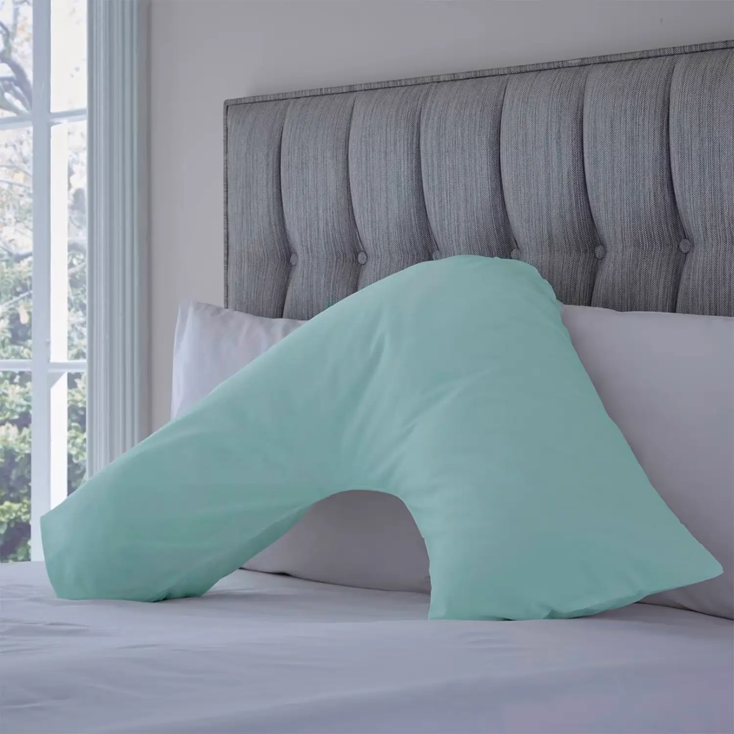 Charlotte Thomas Duck Egg Poetry V-Shape Pillowcase