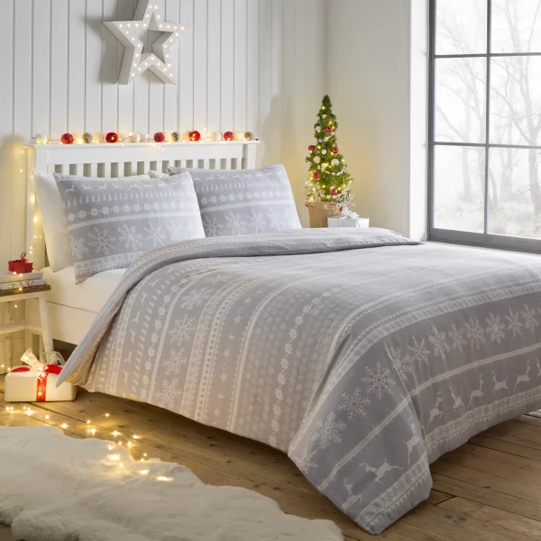Charlotte Thomas Grey Nordic Stripe Brushed Cotton Duvet Cover Set
