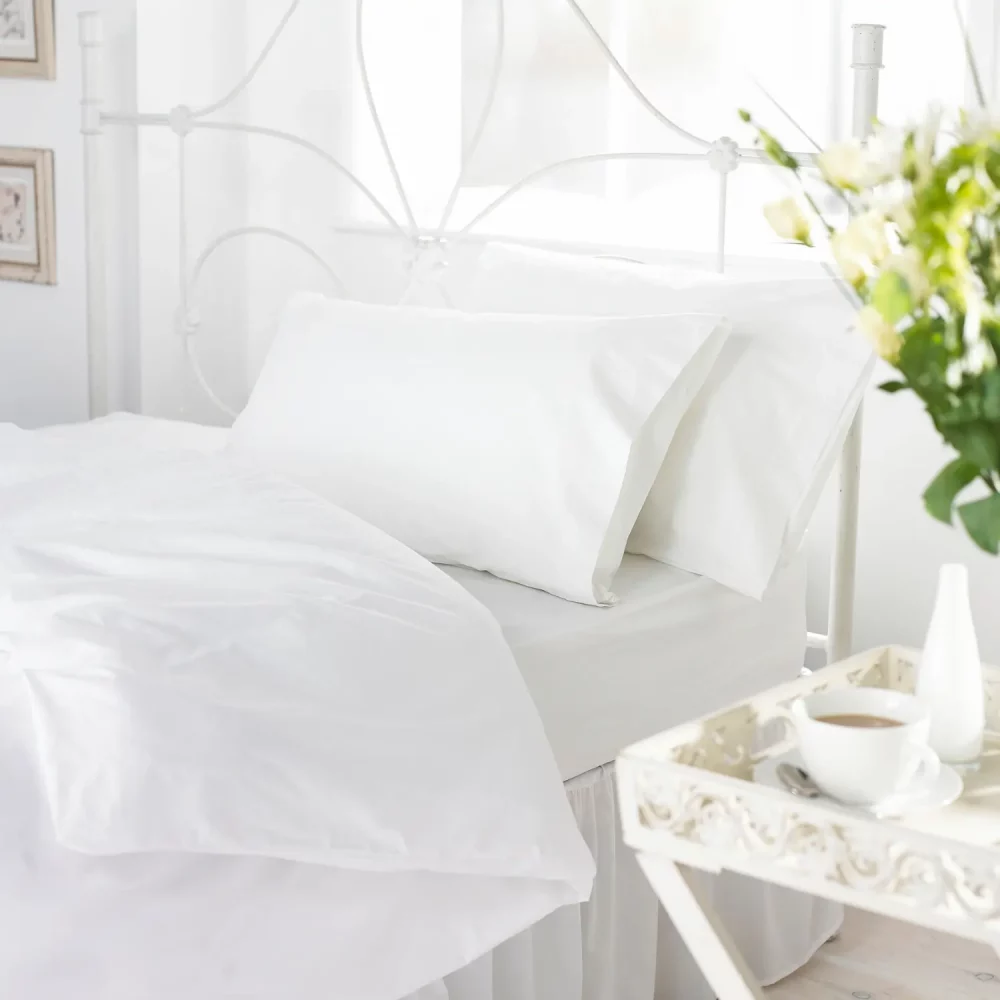 AVision Essentials polycotton plain duvet cover. It also shows the bed sheet and pillowcases that can be bought elsewhere on our site.