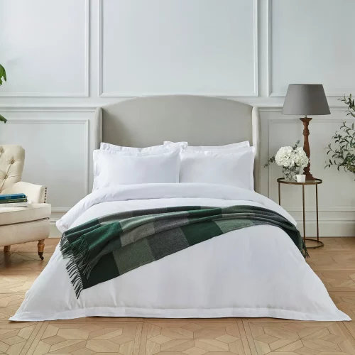 Liddell Lambswool Bistro Check Sage Green Blanket On Bed
