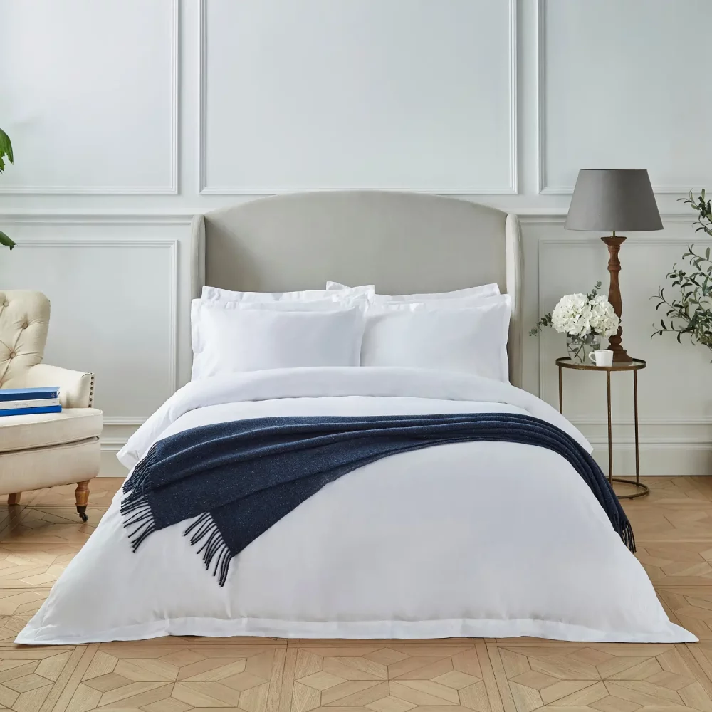 Liddell Mohair Maritime Crolly Navy Tweed Blanket On Bed