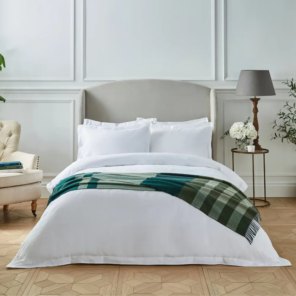 Liddell Cashmere Blend Green Stripe Blanket On Bed