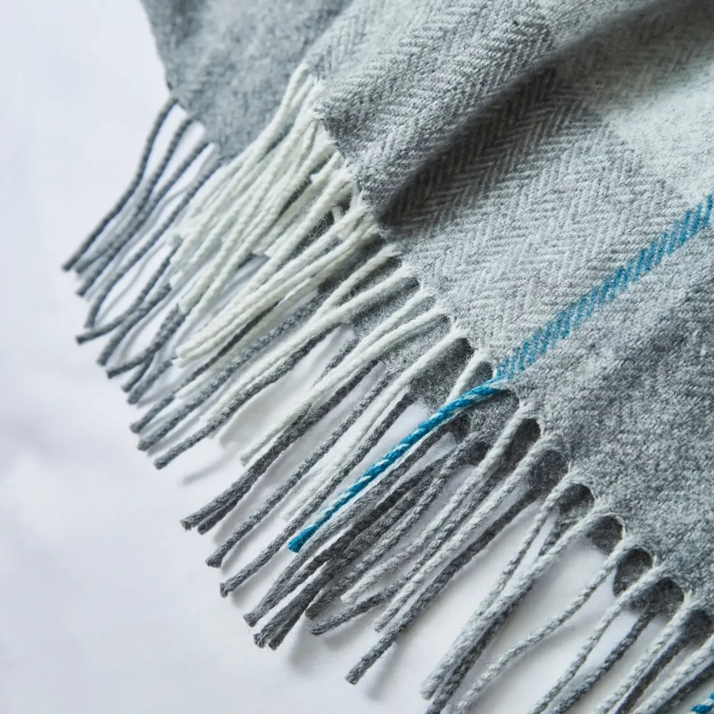 Liddell Cashmere Blend Grey Stripe Blanket Detail