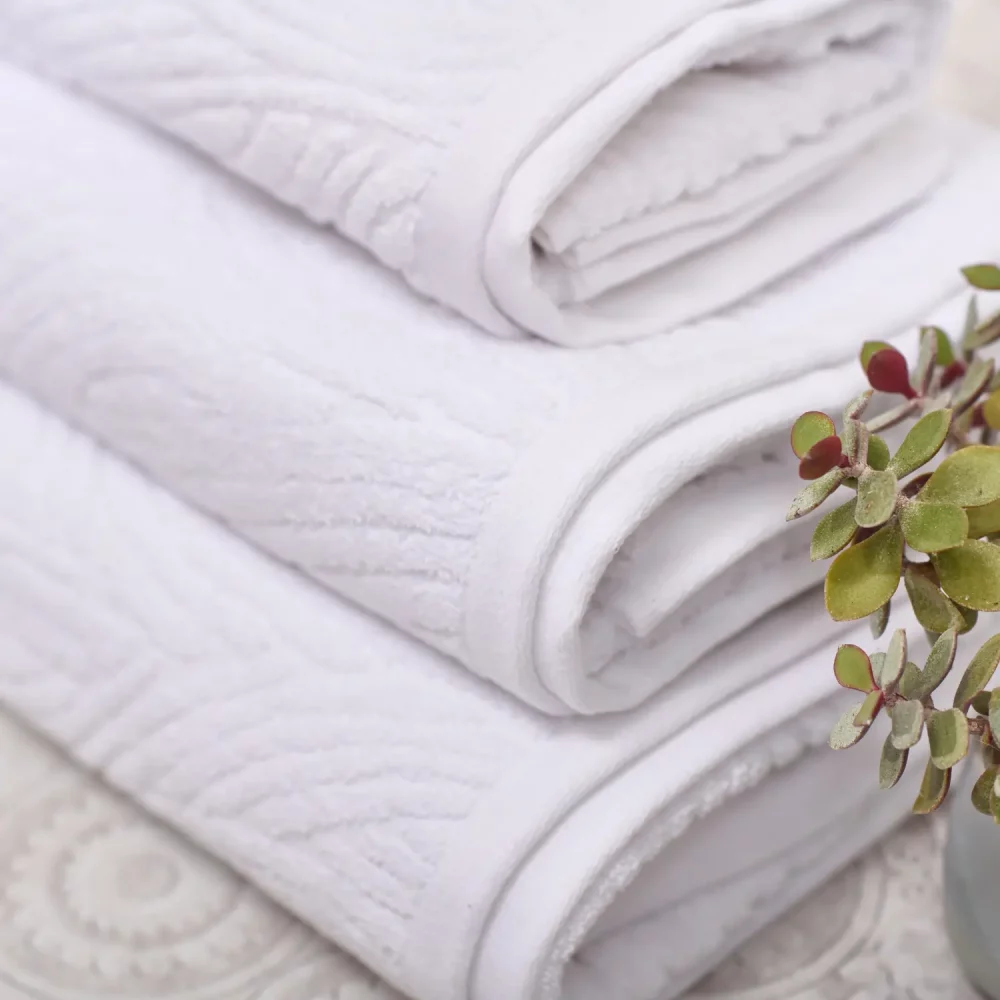 ecopure 100% Cotton Jacquard White Towels Detail