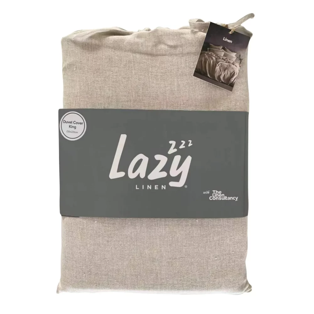 Package shot for the Lazy Linen linen colour duvet cover, made from 100% washed linen.