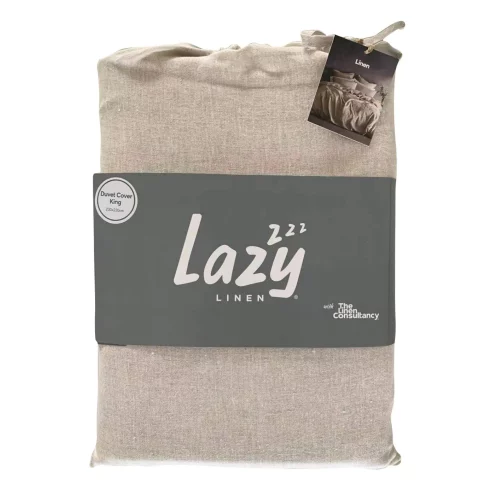 Package shot for the Lazy Linen linen colour duvet cover, made from 100% washed linen.