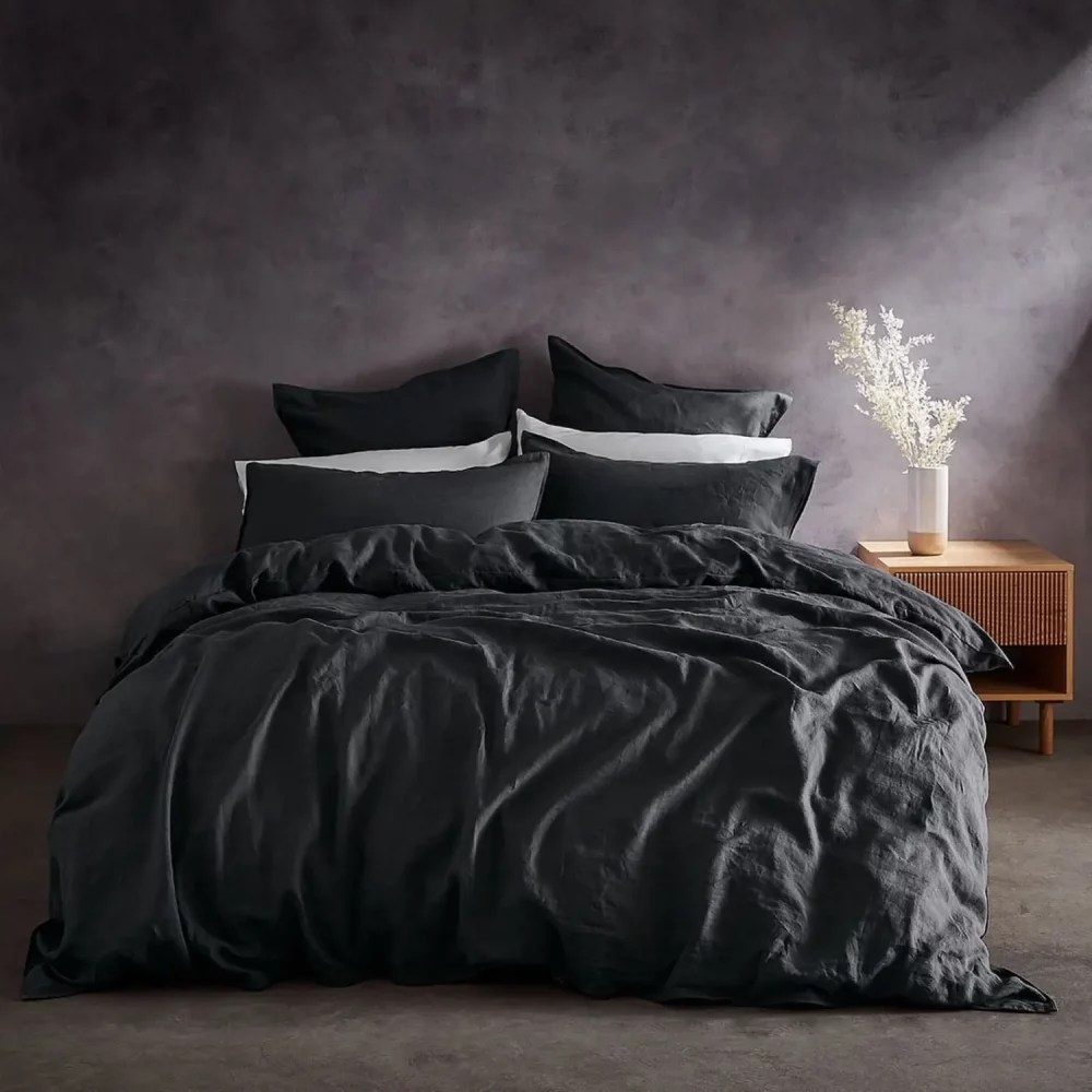 Lazy Linen charcoal colour duvet cover, made from 100% washed linen.
