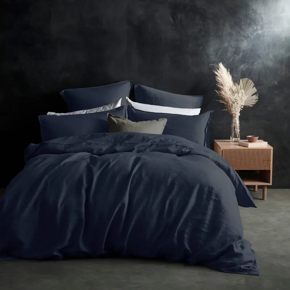 Lazy Linen navy colour duvet cover, made from 100% washed linen.