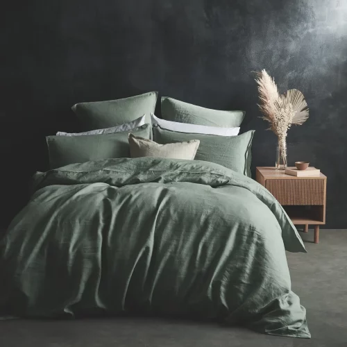 Lazy Linen sage colour duvet cover, made from 100% washed linen.