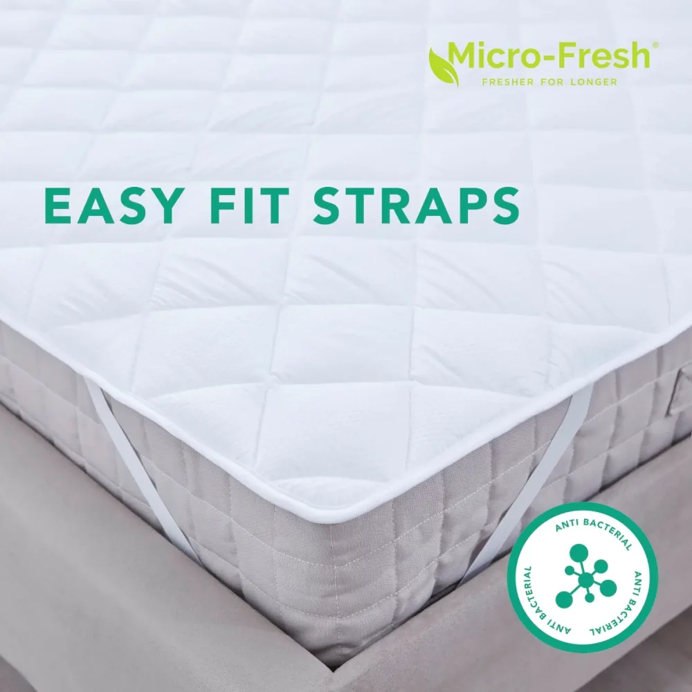 Close-up of the easy fit straps on a Vision Essentials 100% microfibre cover seersucker topper