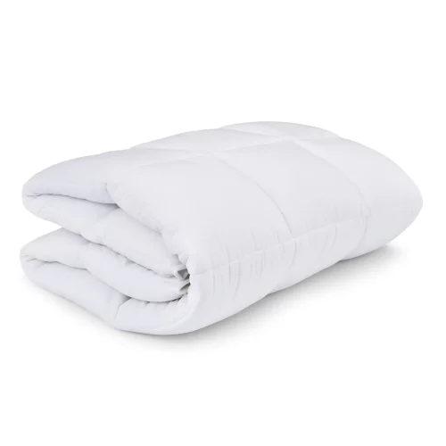 A Martex cosy touch mattress topper folded up on a white background.