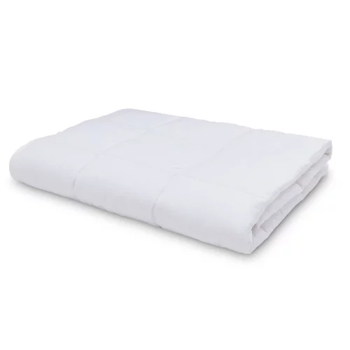 An temperature regulating 4 tog cot bed duvet from Martex Baby on a white background. The duvet is folded up.