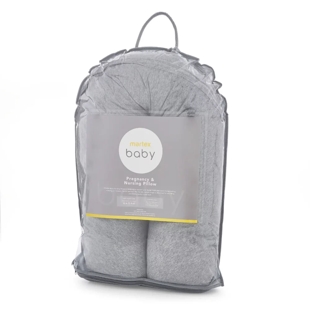 Martex Baby pregnancy and nursing pillow in grey in its packaging.