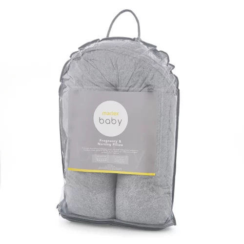 Martex Baby pregnancy and nursing pillow in grey in its packaging.