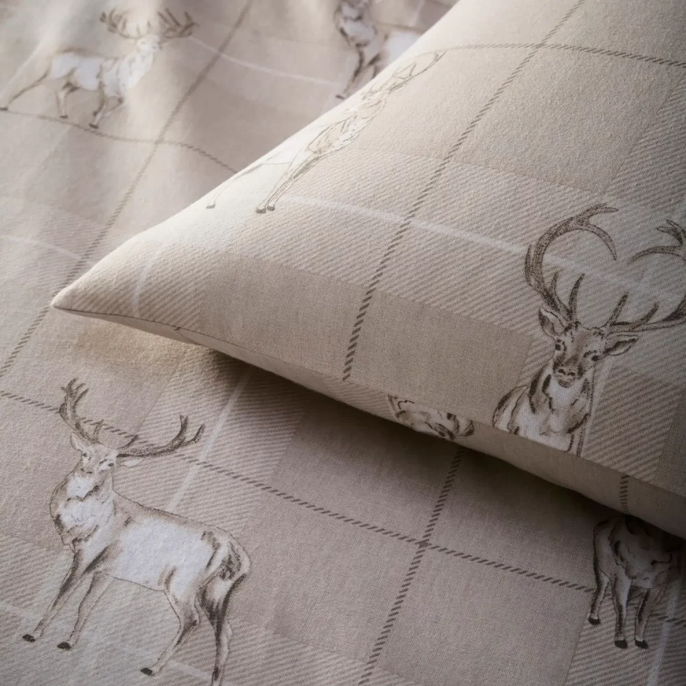 Close up of the pillowcase from the Martex Natural Stag Duvet Cover and Pillowcase Set
