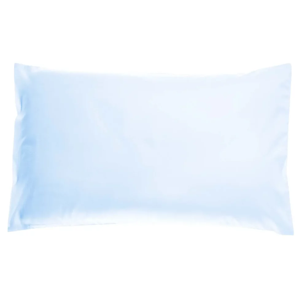 A solid blue pillowcase from the Rachel Riley My Little Prince duvet cover set. The pillowcase is reversible, so this is the other side.