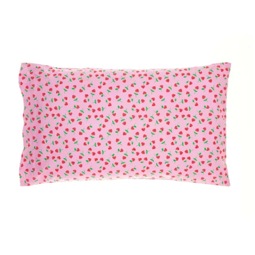 The reverse pf tje pink strawberry rose pillowcase from Rachel Riley. The reverse pattern only includes small red love hearts.