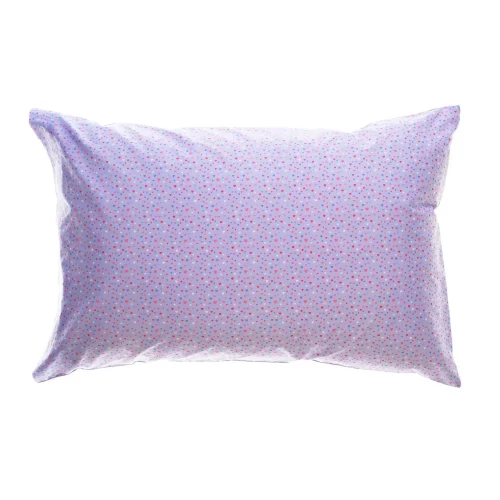 A reverse of a lilac pillowcase from Rachel Riley. The pattern only includes multi-coloured love hearts.