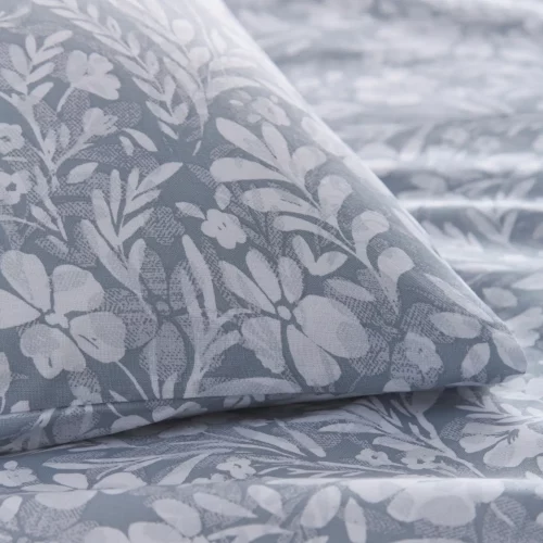 Close up of the pillowcase from the Grey Charlotte Thomas Olivia Duvet Cover Set