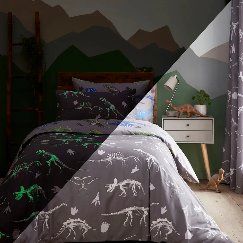 Charlotte Thomas Dino Duvet Cover Set with Glow in the Dark feature