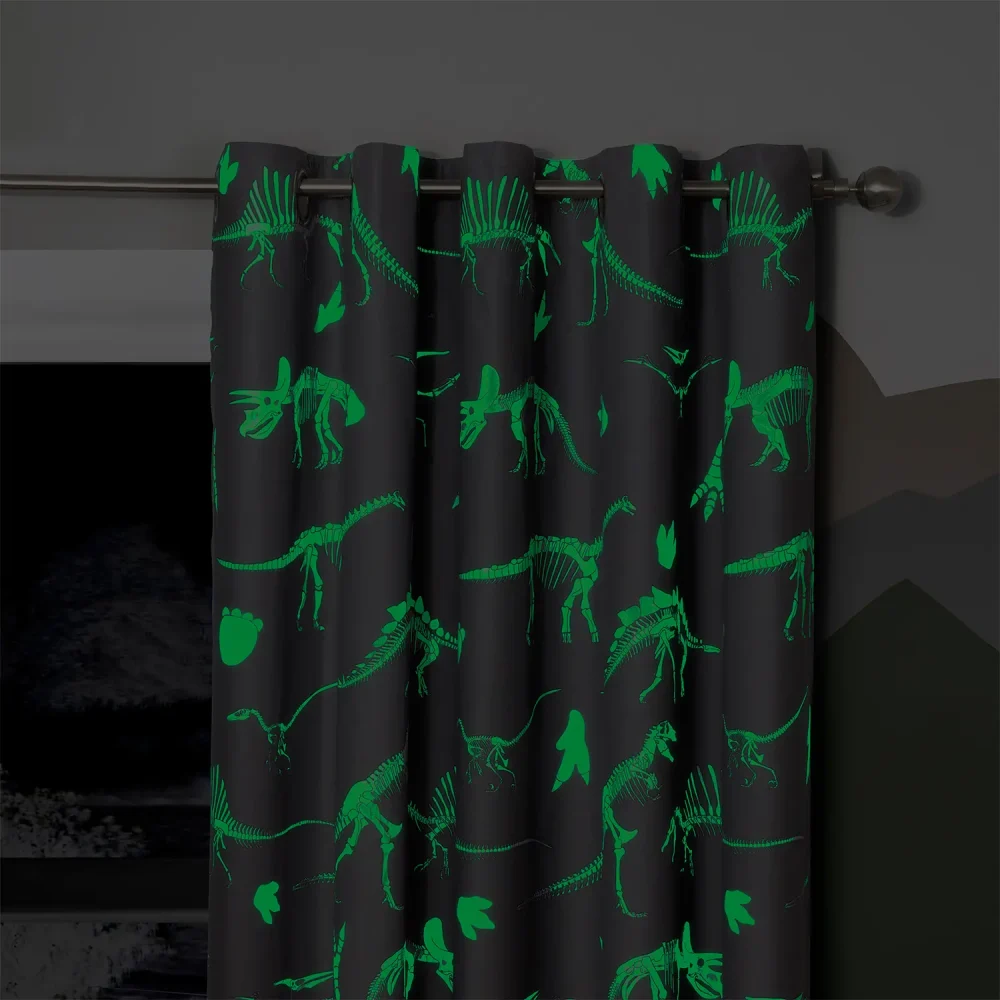 Charlotte Thomas Glow in the Dark Dino Lined Curtains with Eyelets (Pair)