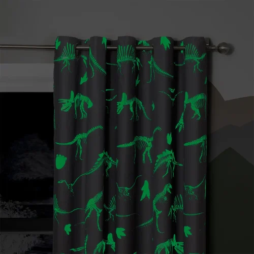 Charlotte Thomas Glow in the Dark Dino Lined Curtains with Eyelets (Pair)